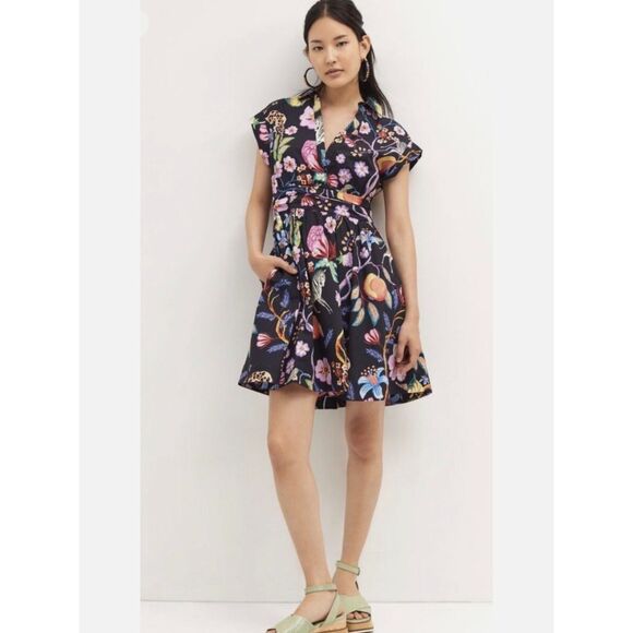 Anthropologie Dresses & Skirts - Maeve Anthropologie Flora Fauna Menagerie Print 100% Cotton Mini Dress Sz 0
